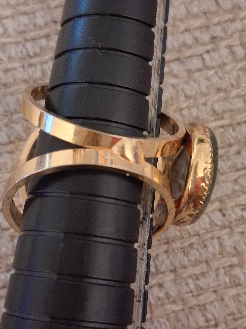 Gold Ring with Green and Black Oval Stone - Women's Fashion Ring - Picture 6 of 11